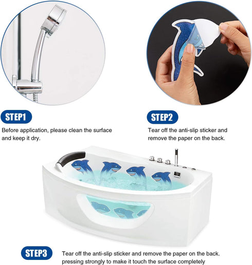 Non Slip Shark Bathtub Stickers, 20 PCS Adhesive Kids Anti Slip Decal Treads for Shower and Bath Tub with Premium Scraper, Each About 4.7" x 3.2"...