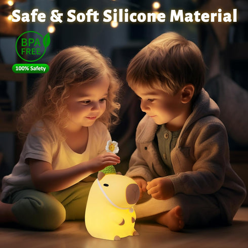 Attivolife Capybara Night Light for Kids, Cute Animal Soft Silicone LED Lamp with Dimmable and Timer, Portable Rechargeable Bedroom Bedside Table ...