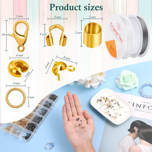 Acejoz 2160 Pieces Crimp Beads Kit for Jewelry Making, Knot Covers, Crimp Bead Covers, Crimp Tubes, Jump Rings and Wire Guardians with Crimping Pl...
