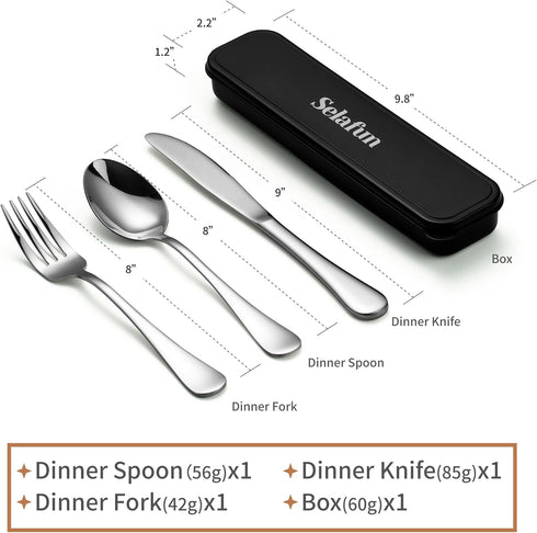 Travel Cutlery Set with Case Portable Silverware Utensils Set,4-pieces Stainless Steel Reusable Flatware Set Cutlery Set for Camping Picnic Hiking...