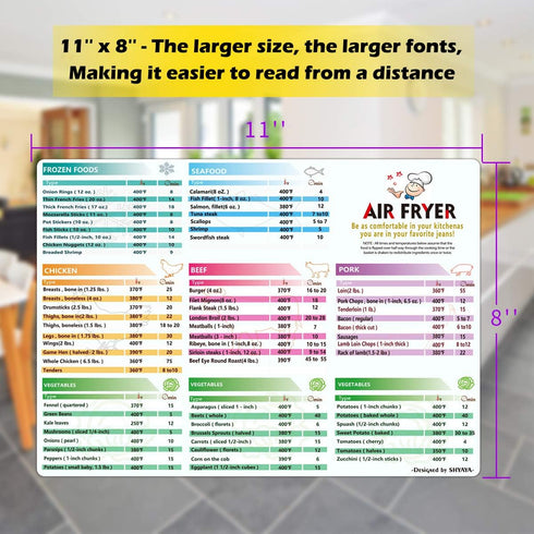 Air Fryer Magnetic Cheat Sheet Cookbook Cooker Accessories Big Magnet 11''x8'' Cooking Times Chart Kitchen Hot Air Frying Useful Guide Cookbook Re...