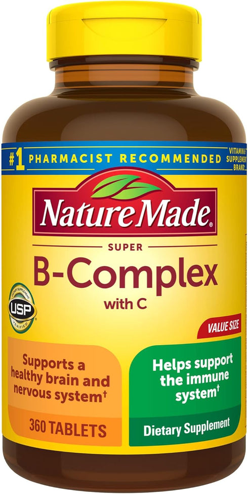 Nature Made Super B Complex with Vitamin C and Folic Acid, Dietary Supplement for Immune Support, 360 Tablets, 360 Day Supply...