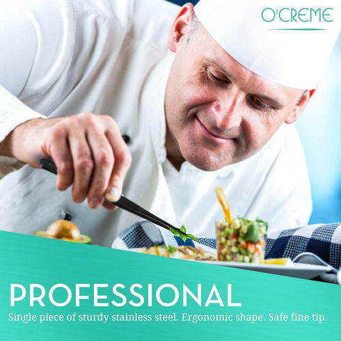 O'Creme Stainless Steel Precision Kitchen Tweezer Tongs 6.25" with Fine Tip (Blue)...