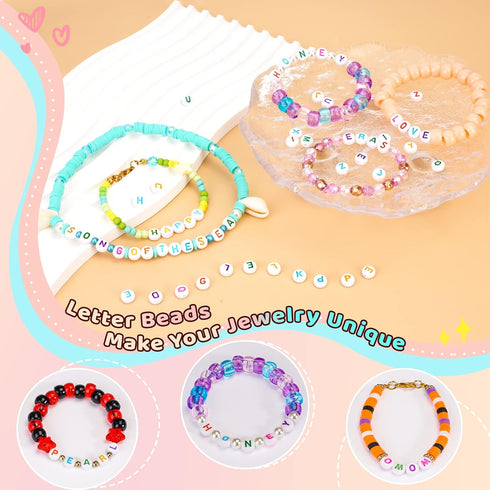 1450 Pieces Letter Beads kit, Acrylic 4x7mm Round Alphabet Beads for Bracelets Making, Letter Beads A-Z Heart Pattern Beads and Number Beads for B...