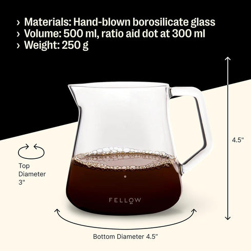 Fellow Mighty Small Glass Carafe - Manual Pour Over Coffee Beaker and Tea Steeper, Borosilicate Glass Decanter, 16.9 oz Clear Container...