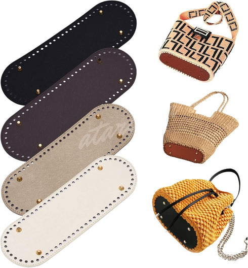 4 Pcs PU Leather Bag Bottom Shaper with Holes for DIY Bag Crochet, Atarvana Oval Bag Bottom Shaper Pads 12x4 Inch for DIY Purse Shoulder Bag Handb...