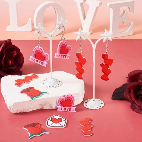 Beadthoven DIY 4 Pairs Love Earring Making DIY Kit for Valentines Day Red Rose Flower Love Heart Letter Acrylic Charms Pendants with Earring Hooks...