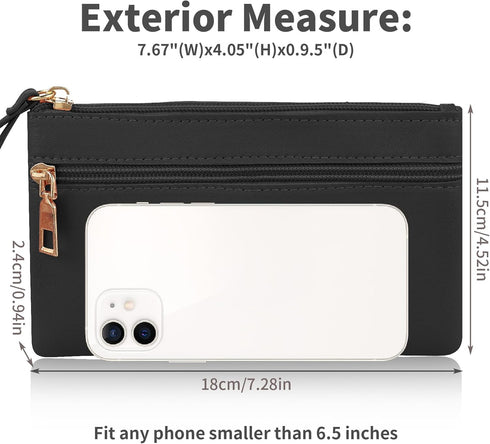 Women's Wristlet Clutch, Leather Double Zipper Phone Clutch Wallet Large Capacity...