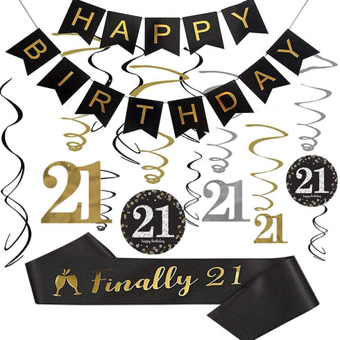 21st Birthday Party Decorations kit, 21st Birthday Gifts for Her/Him, Happy 21st Birthday Banner, Sparkling Celebration 21 Hanging Swirls,"Finally...