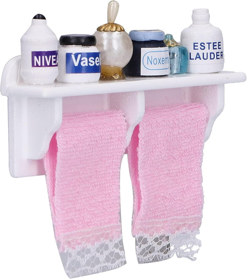 Dollhouse Wooden Towel Rack Bottles, 1:12 Simulation Miniature Furniture Model Toy for Dollhouse Bathroom Decoration Accessories...