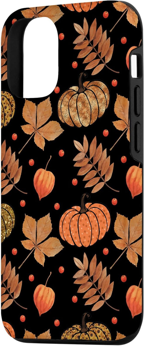 iPhone 12/12 Pro Fall Leaves and Pumpkins Pattern Halloween Autumn Gifts Case...