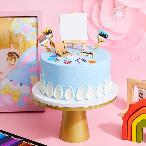 Taiyin Art Cake Decorations Paint Brush Cupcake Toppers Art Paint Cake Topper Artboard Palette Cake Topper Artist Themed Cake Decor for Girl Boy K...