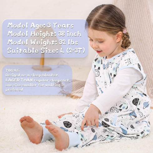 WONDAY Toddler Sleep Sack with Legs,Toddler Sleep Sacks 2t-3t,0.5T Cotton Sleeveless Baby Sleep Bag Wearable Blanket with Feet...