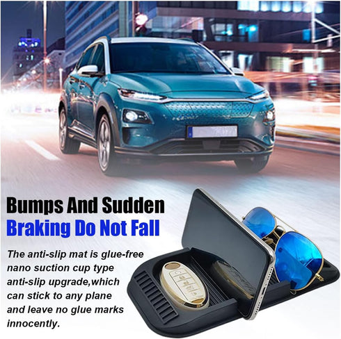 Car Dashboard Anti-Slip Mat Cell Phone Holder, Double-Groove Sticky Gripping Gel Pad with Number Plate, Multifunctional Car Dashboard Sticky Pad M...
