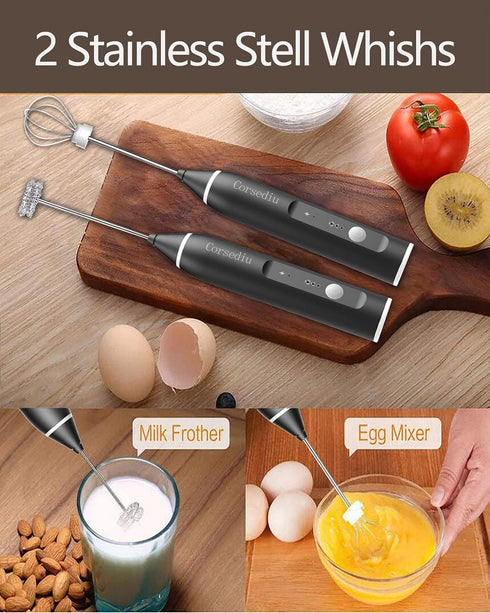 Rechargeable Electric Milk Frother - 3 Speeds, Stainless Steel Whisk for Bulletproof Coffee, Cappuccino, Chocolate, Tea, Matcha...
