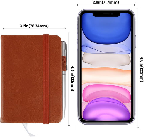 2-Pack Pocket Notebook, 4.3" x 3.5"Small Notebook, Hardcover PU Leather Notebook with Pen Total 200 Pages, Pocket Journal for College Ruled, Work ...