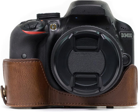 MegaGear Nikon D3400 Ever Ready Leather Camera Case and Strap, with Battery Access - Dark Brown - MG857...