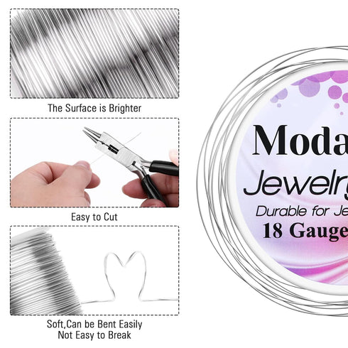 18 Gauge Silver Jewelry Wire with 4 in 1 Plier modacraft 65FT Christmas Ornaments Crafts Wire 1 MM Tarnish Resistant CopperBeading Wire for Jewelr...