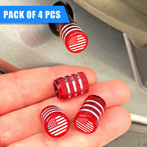 Red Valve Stem Covers American Flag Valve Stem Cap for Car Tires with Plastic Liner Tire Valve Caps, Corrosion Resistant, Leak-Proof, Universal fo...