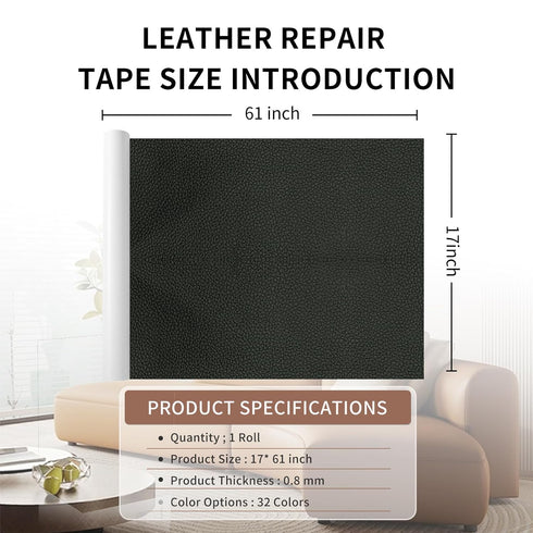 Leather Repair Patch Tape, Gloss Black 17 x 61 Inches Self Adhesive Leather Repair Kit for Furniture, Car Seat,Vinyl Leather Repair Kit for Office...