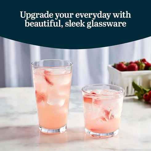 Libbey Flare Tumbler and Rocks Glasses Set, Stylish Lead-Free Drinking Glasses Set of 16, Versatile Dishwasher Safe Kitchen Glassware Set for Part...