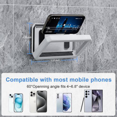 Shower Phone Holder Waterproof, 480°Rotating Waterproof Phone Holder for Shower Adjustable Anti-Fog Shower Phone Case Holder Bathroom Wall Phone M...