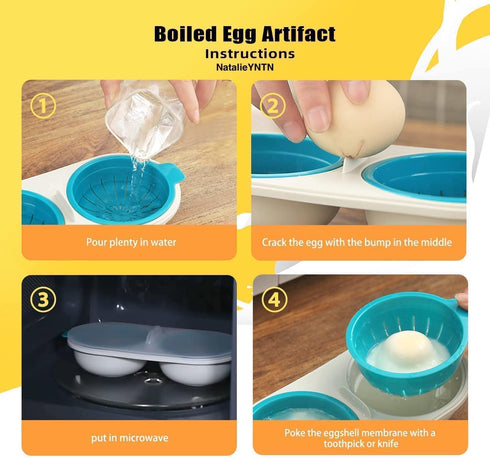 WWLUCKY Draining Egg Boiler for Microwave, Perfect Double Egg Poacher, Silicone Egg Boiler Cups, Double Egg Cups for Boiled Eggs, Draining Egg Boi...