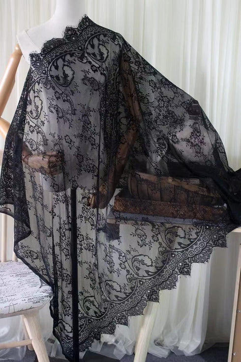 Black Lace Fabric Embroidery by The Yard Black Dress Ribbon Trim Fabric Ribbon Curtain Accessory Sewing Craft 150 X 150 cm...