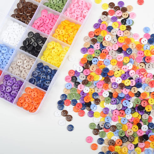 Round 2 Holes Craft Buttons, 1125Pcs 0.35 Inch(9mm) Sewing Buttons, 15 Colors Resin Buttons, for Sewing Children Sweater DIY Crafts Scrapbooking C...