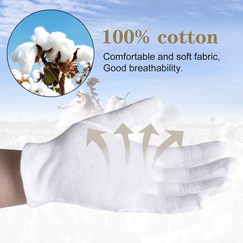 100% Cotton Gloves, White Cotton Gloves for Women Dry Hands Eczema Serving - Archival Coin Jewelry Inspection Gloves(1 Pairs)...
