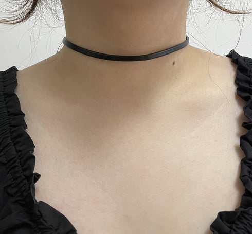 Simple Black Punk Style PU Leather Choker Adjustable Length Necklace with Chain for Women Wedding Birthday Party Club Jewelry...