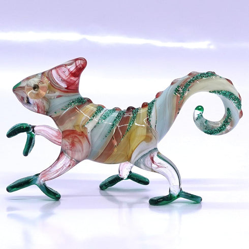 Chameleon Miniature Hand Blown Glass Art Figurines Animals Collectible Gift Home Decorate (3" Red Green)...