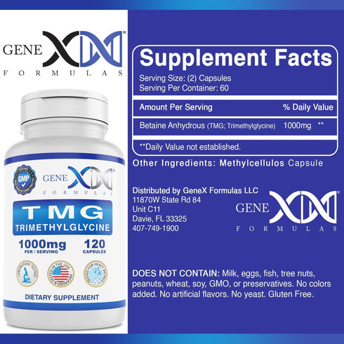 GENEX 1000mg TMG Supplements (120 Capsules) - Betaine Anhydrous Trimethylglycine 1000mg - Liver Supplement - for Healthy Homocysteine Levels - Glu...