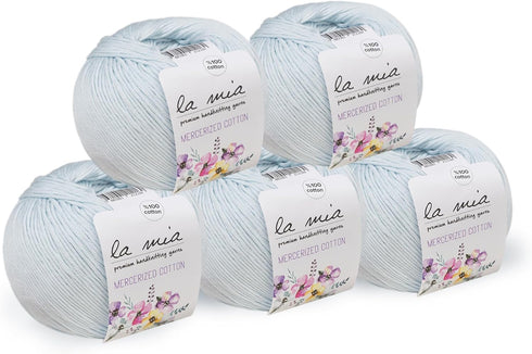 5 Ball 100% Mercerized Cotton Total 8.8 Oz. Each 1.76 Oz (50g) / 147 Yrds (135m) Super Soft, Dk Light Baby Yarn, Turquoise - 79...