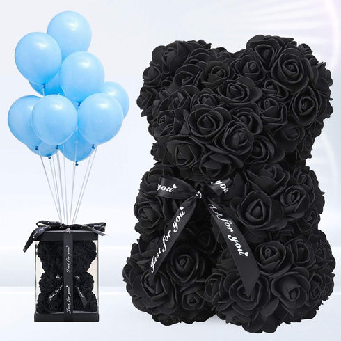 LINKLO Rose Bear Rose Teddy Bear -10 inch Artificial Rose Flower Bear, Gift for Wedding, Mothers Day and Anniversary, Including Transparent Gift B...