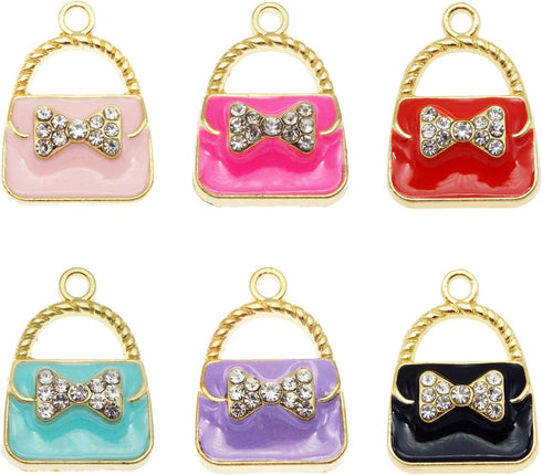24pcs Mixed Colors Fashion Women Purse Bag Enamel Pendants Charms Gold Plated Ornaments for Necklace Bracelet Earring DIY Jewellery Making Supplie...