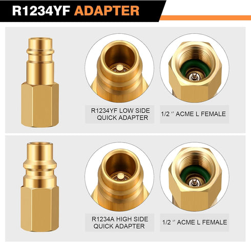 6 Pcs R1234yf to R12 Retrofit Conversion Adapter Fitting Kit Compatible with 1/4 Sae Thread Low High Side Retrofit Conversion Ac Charging Port Ada...
