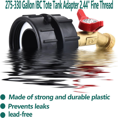 275-330 Gallon IBC Tote Water Tank Adapter(2.4" Fine Thread)?IBC Tote Adapter with 1/2 NPT Thread Garden Hose Ball Valve(Lead-Free),IBC Tote Fitti...