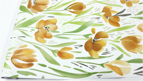 HAOKHOME 93392-1 Spring Floral Wallpaper Peel & Stick Wall Paper with White/Green/Earth Tone Flower Contact Paper for Bedroom 17.7in x 9.8ft...