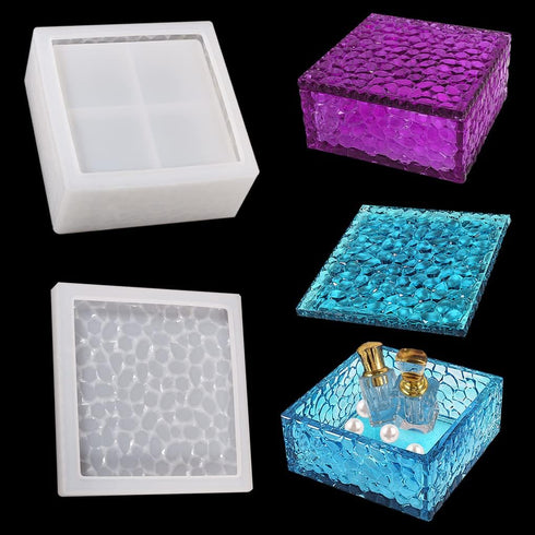 FineInno Square Storage Box Resin Casting Molds with Lid Water Ripple Stackable Box Silicone Molds Jewelry Case Epoxy Mold DIY Trinkets Organizer ...