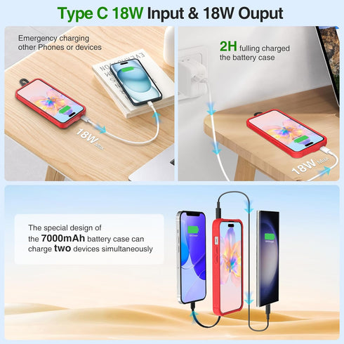 GIN FOXI Fast Charging Battery Case for iPhone 15/15 Pro, 7000mAh 15W Ultra Slim Charger Case Rechargeable Portable Extended Power Bank Case Cover...
