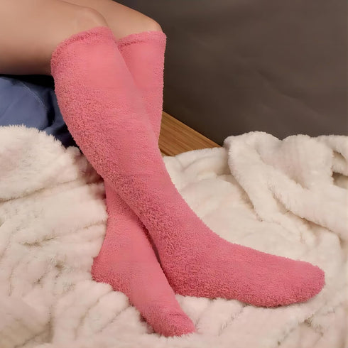 Winter Warm Coral Fleece Thermo Socks Women Knee High White Socks for Girls Soks Solid Thicken Plush Sleep Socken...