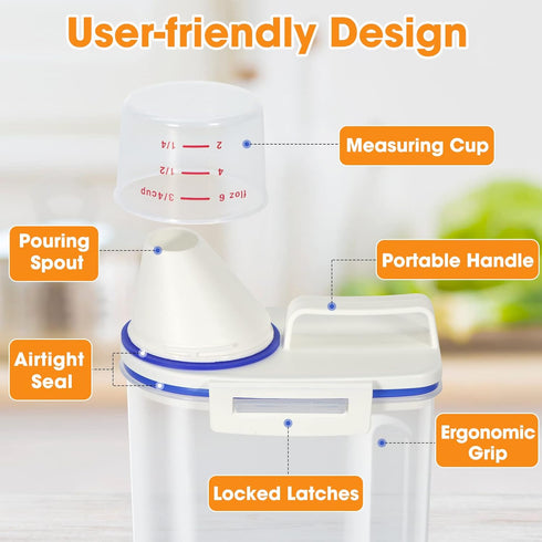 TBMax Rice Container 4 Lbs / 2 Kg Rice Dispenser with Measuring Cup, BPA-Free Plastic Kitchen Pantry Food Storage Holder for Oatmeal Flour Grain, ...