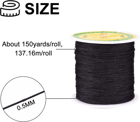 Pandahall 150 Yards Nylon Beading Cord 0.5mm Braided Nylon Thread String Chinese Knotting Cord with Plastic Spool for DIY Craft Jewelry Making (Bl...