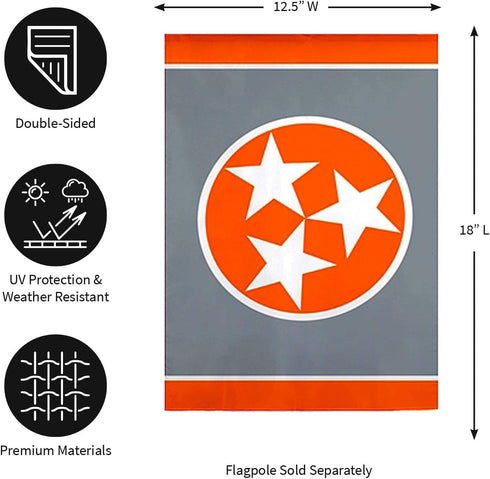 Evergreen Flag Tennessee Tri Star, Grey Garden Applique Flag | Patriotic Garden Flag 12x18 Double Sided | Small Garden Flags For Outside | All Sea...