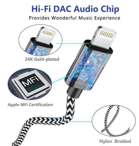 iPhone to 3.5mm Car Stereo AUX Cable, Apple MFi Certified Lightning Audio Cord for iPhone 13 Mini Pro Max 12 11 Pro Max X XR 8 7 6 5 SE iPad iPod ...