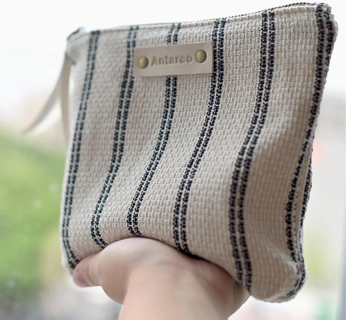 Makeup Bag for Women,striped Canvas Travel Makeup Bag,for Purse Zipper Cosmetic Bag,Tool Pouch for Women and Girls (Double Stripes)...