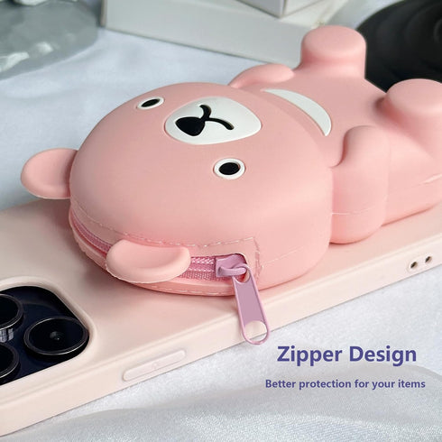 UnnFiko Wallet Phone Case for iPhone 7 Plus 8 Plus 3D Cartoon Cute Bear Purse Stand Holder Soft Silicone Protective Case for Girls Women Pink...