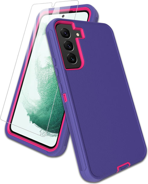 for Samsung Galaxy S21 Plus 5G Phone Case, with Screen Protector, Dust-Proof Port Cover, Full-Body Non-Slip Silicone Rubber Covered, Military Grad...