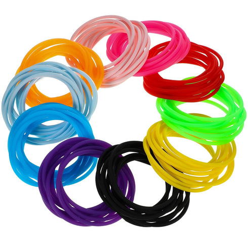 Multicolor Silicone Jelly Bracelets Hair Ties Women, 100 Pieces Random Color(Mixed Style)...